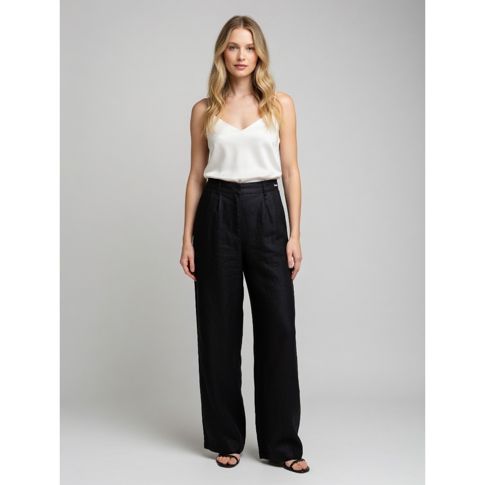 Quince 100% European Linen Pleated Trouser Black Wide Leg Pants JDAVN01 Size 0